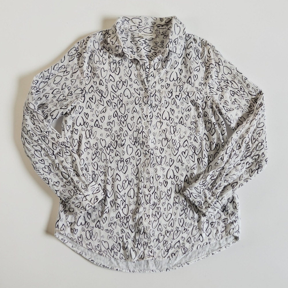 Beachlunchlounge Heart Button Down Shirt-Size Medium